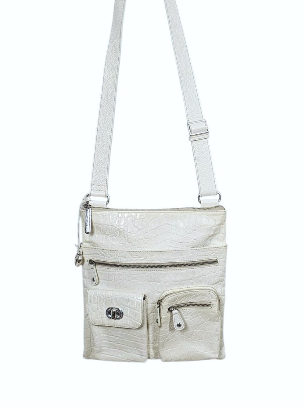 Brighton Blondie Vintage Leather Organizer Y2K Multi Pocket Crossbody Bag Cream